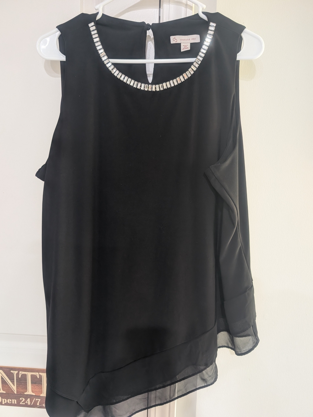 Sleeveless Black Embellished Neckline Dress